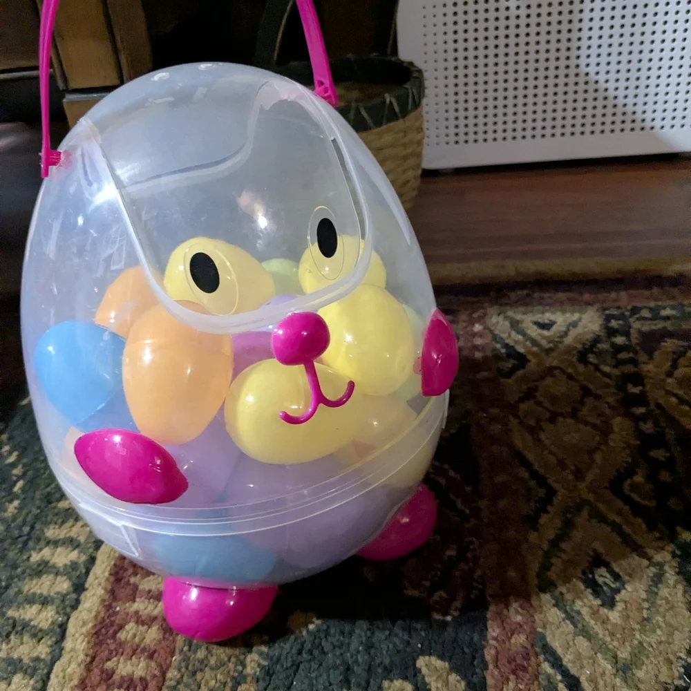 Egg-Shaped Plush Play Carrier with Pink Accents and Colorful Balls - Picture 1 of 4